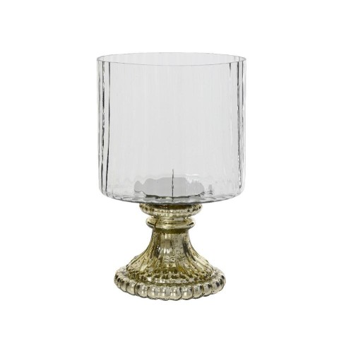 PORTACANDELE VETRO SU ALZATA ORO H.25CM.